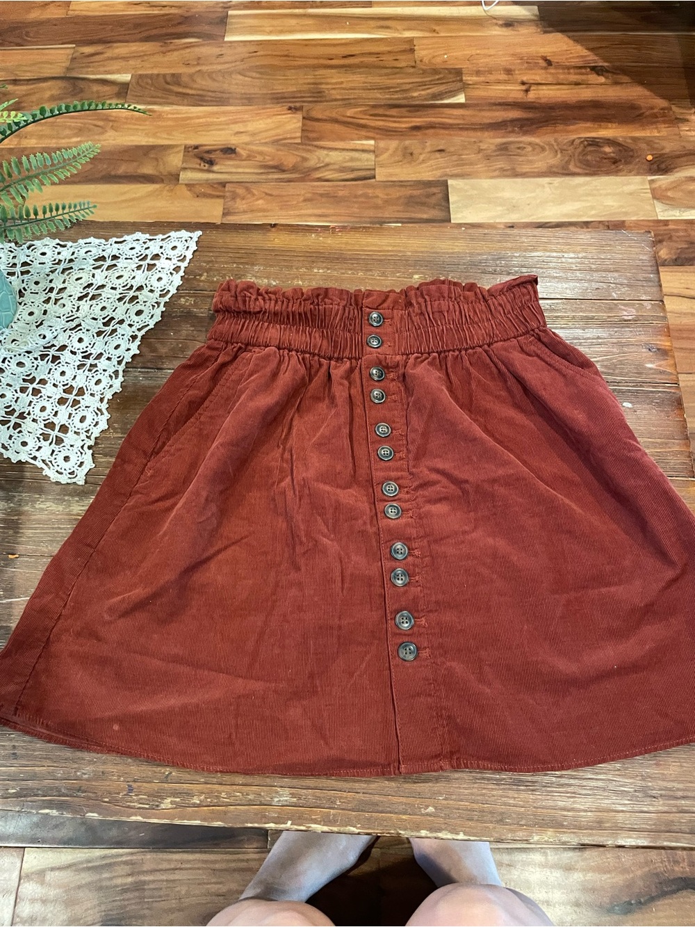 Madewell Rust Corduroy paper bag Button-Front Mini Skirt